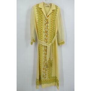 Shaheen Women 70s Hawaiian Maxi Dress Size 10 Sheer Yellow Floral Resort Vintage